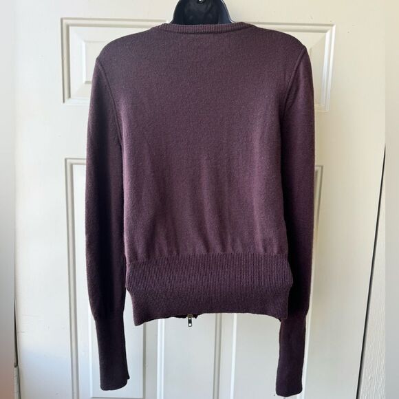 J Crew Merino Wool Ruffle Moto Sweater Exposed Zip Closure S Chocolate - Picture 5 of 11